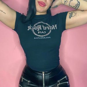 y2k bedazzled hard rock cafe baby tee